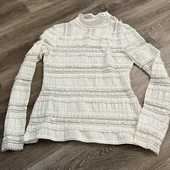Cinq à Sept Antonia Turtleneck Lace Top medium cream long sleeve $245 - Picture 3 of 7